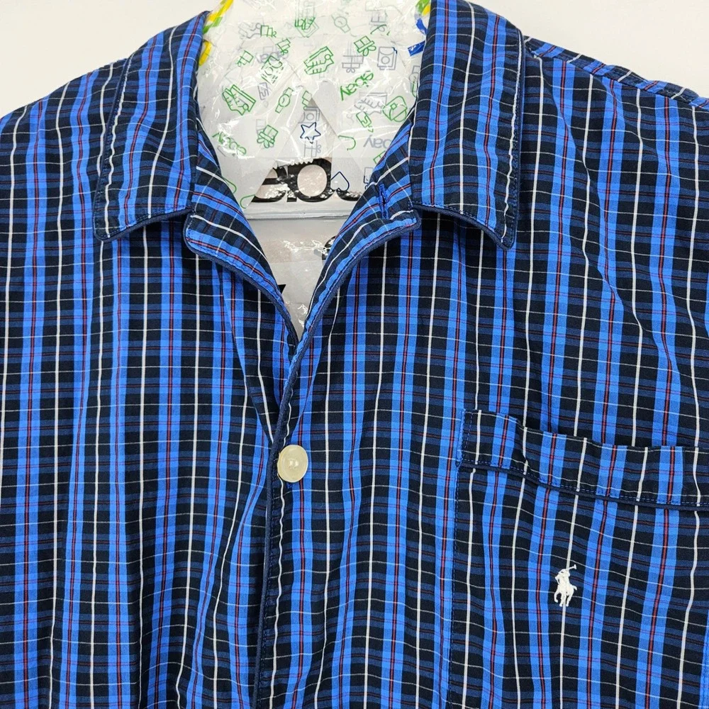 Polo Ralph Lauren‎ Pajama Shirt Mens Large Blue Plaid Cotton Long Sleeve Button